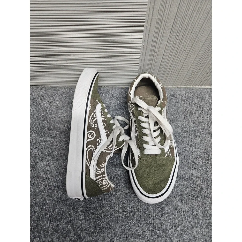 Vans Old Skool Boys 6Y Green White Suede Skate Sneaker Lace‎ Up Retro Shoes